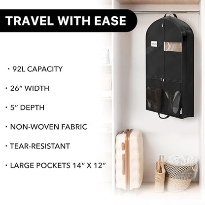 Simple Houseware 43" Travel Garment Bag with Pockets, Lightweight, 3 Pack - size: 43-Inch w/ Pocket, 3-Pack, Black