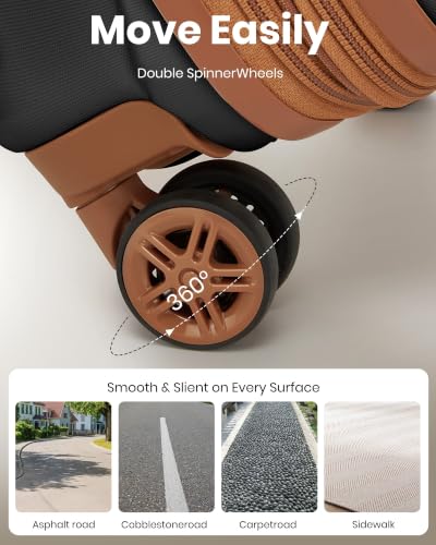 Kono 28 Inch Luggage Expandable Suitcase with Spinner Wheels TSA Lock - color: Apricot Black, size: 28-inch Large-checked