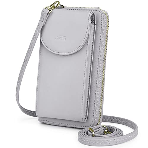 S-ZONE Small Crossbody Bags for Women Phone Purse RFID Blocking Wallet - color: Light Gray