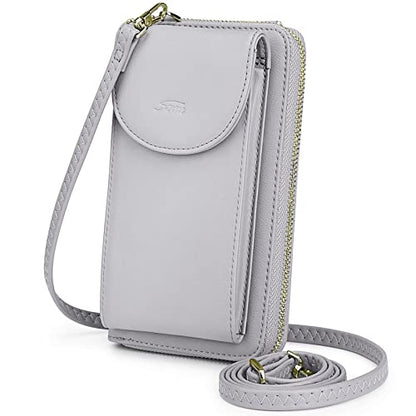 S-ZONE Small Crossbody Bags for Women Phone Purse RFID Blocking Wallet - color: Light Gray