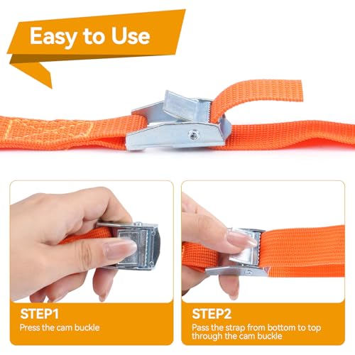 Tie Down Straps 4-Pack, 0.8" x 6.6Ft (2x200cm) Heavy Duty Orange Lashing Straps, Adjustable Retaining Straps with Buckle for Vans, Motorcycle, Trailer, Luggage, Car Roof Rack - size: XK 20 mm * 2000 mm * 4 pcs Orange