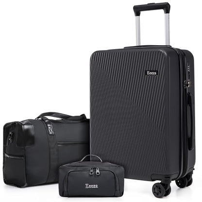 Eeeza Luggage Sets 3 Piece, Carry on Luggage 20in Suitcase Set, Black - color: Black, size: 3 Piece (20")