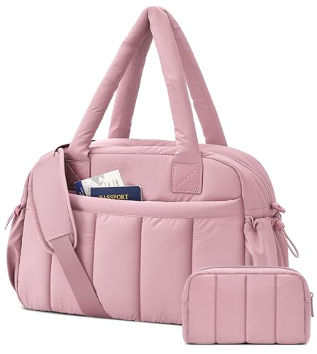 oscaurt Gym Bag for Women Lightweight Duffle Bag for Travel with Toiletry Pouch Water Resistant Carry On Weekender Overnight Duffel - color: Deep Pink-Set