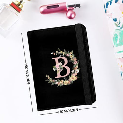 Cute Passport Holder and Holder Combo Passport Cover with RFID Blocking Women Men Compatible Wallet Credit Card Protector (Initial Monogram-B) - color: black-b