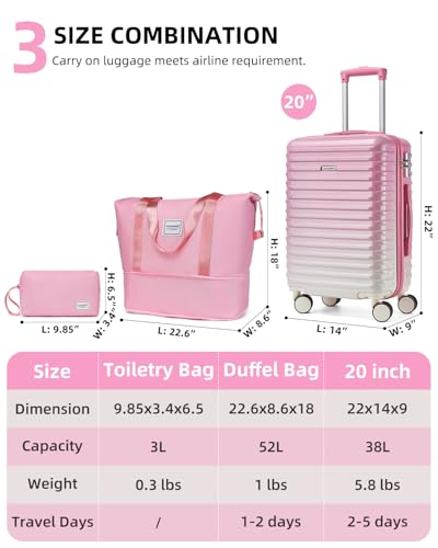 LARVENDER Expandable Carry on Luggage Suitcase with Wheels, Peach Sparkling - color: Peach Sparkling, size: 3 Piece Set (20/DB/TB)