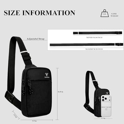 Mini Sling Bag, Water-Resistant Crossbody Chest Pack for Men & Women - color: Black