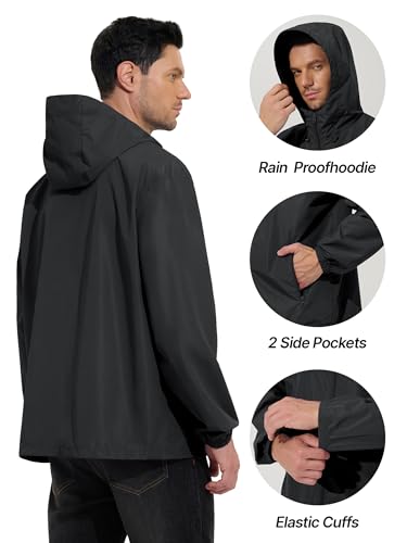 UIQUR Mens Raincoat Waterproof Rain Jacket - color: Black, size: 4X-Large