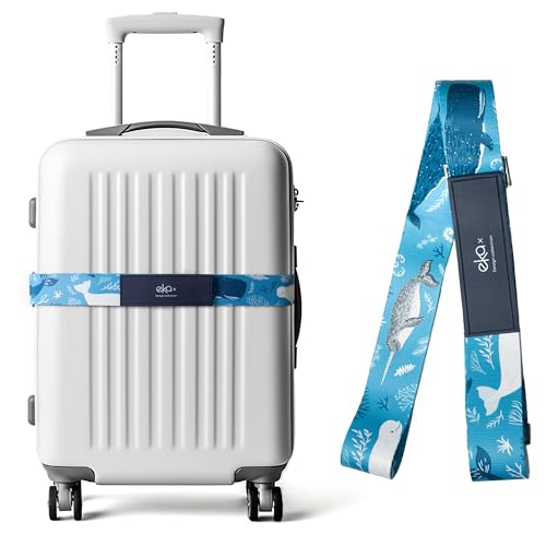 Luggage Straps for Suitcases,Adjustable Luggage Elastic Belt, Travel Essentials for Airport,Station, Vibrant Designs, (Azure Ocean) - color: Azure Ocean
