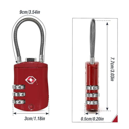 Zoofen 1 Pack Cable Luggage Locks TSA Approved,3-Digit Combination Lock with Alloy Body,TSA Accepted Padlock for Luggage/Suitcase/Backpack/Lockers/Bags/Gym(ZJY-821,Red) - color: Red