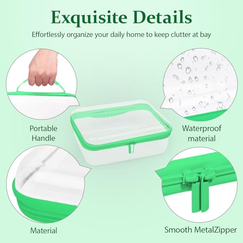 3 PCS Clear Zipper Pouches with Handle, Diaper Bag Organizer, Clear Makeup Bags Hardshell Toy Storage Bins with Zipper Toiletry Pouch Bag for Cosmetics Pencils Puzzles, Building Blocks(Green) - color: Green-3pc