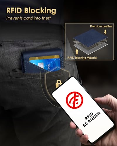 QLD Wallet for Men - RFID Blocking [Functional & Practical] Bifold Slim Minimalist Credit Card Holder Pop Up Metal Case with Cash Slot, Front Pocket with ID Window, Gift Boxed - color: Navy