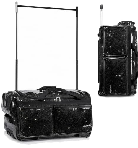 Fanwoli 23" Foldable Dance Bag with Rack, Rolling Competition Duffel - color: Sparkling Black