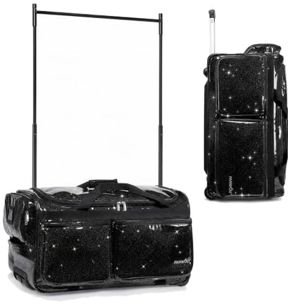 Fanwoli 23" Foldable Dance Bag with Rack, Rolling Competition Duffel - color: Sparkling Black