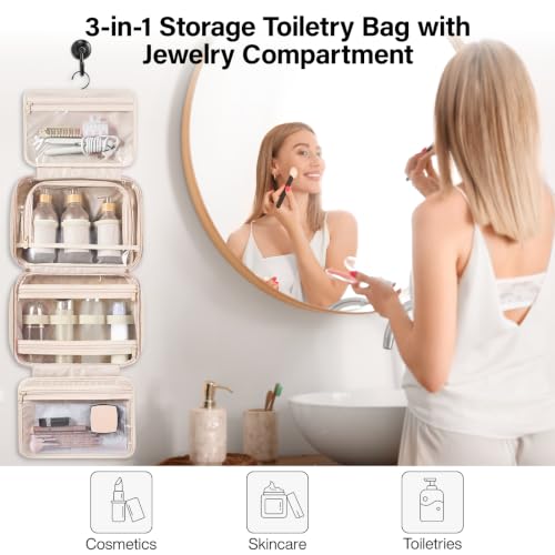Hanke Hanging Travel Toiletry Bag with Jewelry Organizer, Apricot - color: Apricot