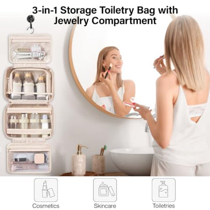 Hanke Hanging Travel Toiletry Bag with Jewelry Organizer, Apricot - color: Apricot