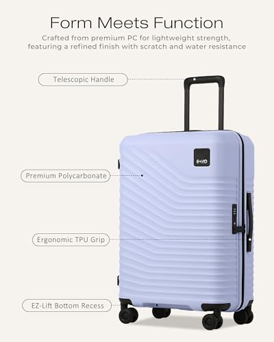 Coolife Luggage, Lightweight PC Hardside Suitcase, Checked-Medium 24-Inch - color: Light Purple, size: Checked-Medium 24-Inch