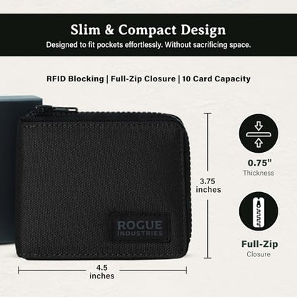 ROGUE WALLET Leather & Nylon Zip Wallet for Men, RFID Blocking, Black - color: Black
