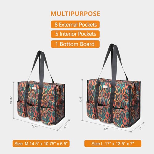 TOPDesign Utility Water Resistant Tote Bag with 13 Pockets, Zipper Closure - color: Dzi Bead, size: Large