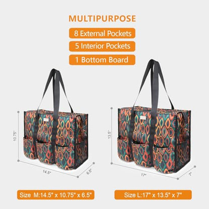 TOPDesign Utility Water Resistant Tote Bag with 13 Pockets, Zipper Closure - color: Dzi Bead, size: Large