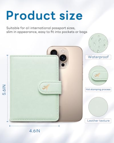 RFID Passport Holder with Tracker Slot, Leather Travel Wallet - color: Green