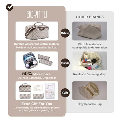 BOYATU Travel Makeup Bag Cosmetic Bags for Women: 3-Piece Makeup Bag Set - color: A-2-Khaki