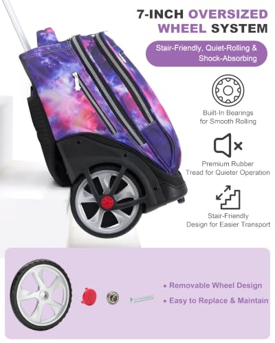 NEW TILAMI 19 Inch Rolling Backpack with Lunch Bag School, Purple Starry - color: Purple Starry