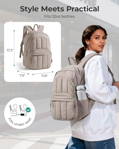 BAGSMART College Laptop Backpack,Cute Travel Backpack for Women,Quilted Computer Bookbag - color: 20-coffee Brown