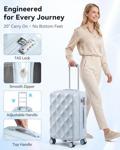 Somago Luggage Sets 5 Piece Hardside 20"/24"/28" with Duffle Toiletry Pouch - color: Light Blue, size: 5 Piece Set