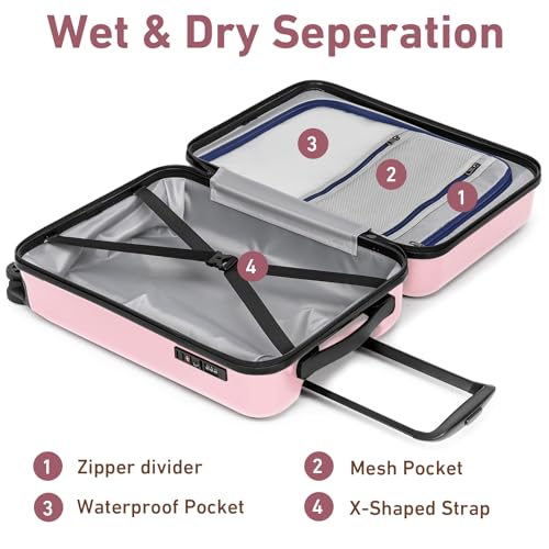 KYME Carry On Luggage Sets 3 Piece 20 Inch Suitcase Set with Duffel Bag - color: Pink, size: 3Pcs Set(DB/TB/20)