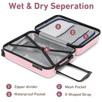 KYME Carry On Luggage Sets 3 Piece 20 Inch Suitcase Set with Duffel Bag - color: Pink, size: 3Pcs Set(DB/TB/20)