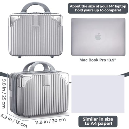 14 Inch Hard Shell Cosmetic Case, Mini Carrying Makeup Suitcase, Silver - color: Silver - Rectangle