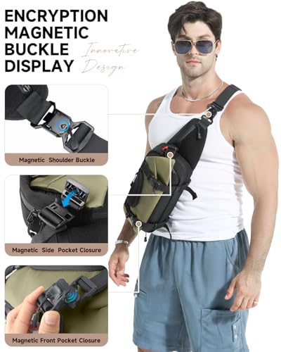 Travel Sling Bag, Anti-Theft Crossbody Waist Pack with Magnetic Closure, Expandable Mens Crossbody Shoulder Chest Bag for Hiking Walking Running Cycling, Army Green - color: Army Green