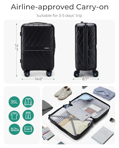BAGSMART Carry On Luggage 22x14x9 Airline Approved With TSA Lock, 1OO% Polycarbonate Hardside Luggage with Spinner Wheels, Durable Hard Shell Carry On Suitcase 20 inch Black - color: Black, size: Carry On 20 Inch