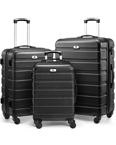 Suitour Luggage Sets 3 piece, Hardside Lightweight Suitcase sets with Spinner Wheels,TSA Lock,20/24/28 inches Travel Luggage Black - color: Black, size: 3-Piece Set (20/24/28)