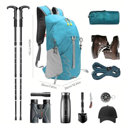 Small Lightweight Hiking Backpack，20L Foldable Hiking Daypack Cycling Hydration Backpack Travel Camping Bag - color: Lake Blue