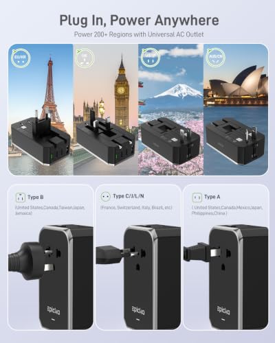 EPICKA Air 65W Universal Travel Adapter PD&QC with 1AC/3USB-C/1USB-A - style: 65W-Black