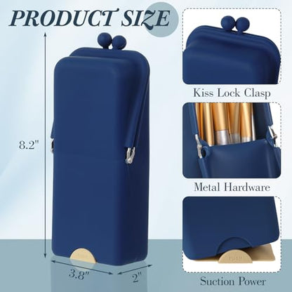 Kacctyen Makeup Brush Case Silicone Standing Makeup Brush Holder,Navy - color: Navy