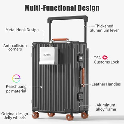 ROPLUS Aluminium Frame Carry on Luggage with Smooth Jelly Wheels, Hardside Zipperless Rolling Suitcase with TSA Lock (Grey, 21-Inch) - color: Grey& Brown, size: 21 inch