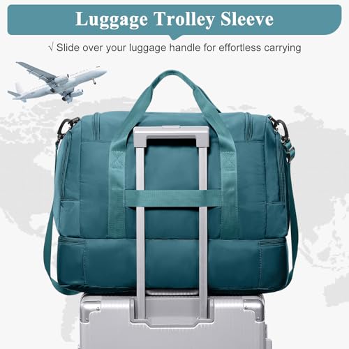 Travel Duffle Bag with Shoes Compartment,Overnight Weekender Bags for Women - color: Peacock Blue