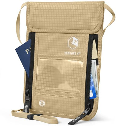 VENTURE 4TH Travel Neck Wallet, RFID Blocking Passport Holder - Beige - color: Beige