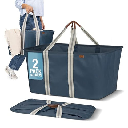 Collapsible Laundry Tote LUXE (300D) - Navy Noir/Cream (2PK) - color: LUXE Navy Noir