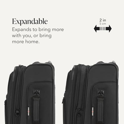 SwissGear Sion Carry-On Spinner Luggage, Softside Expandable, Lightweight Suitcase, Black, 22.75-Inch - color: Black, size: Carry-On