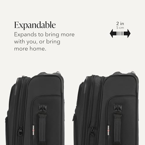 SwissGear Sion Softside Expandable Spinner Luggage Durable Lightweight Travel Suitcase, Black, 2-Piece Set (Carry-On/Large) - color: Black, size: 2-Piece Set (Carry-On/Large)