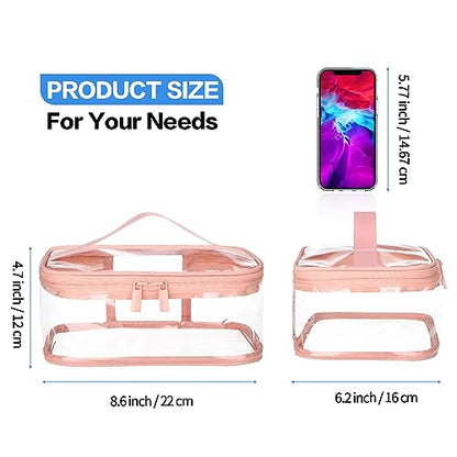 HAOGUAGUA 2 Pieces Clear Makeup Bags Cosmetic Toiletry Bags for Traveling, Waterproof Travel Transparent TSA APPROVED Carry On Airport Airline Compliant Bag (2 PIECES PINK) - color: 2 PIECES PINK