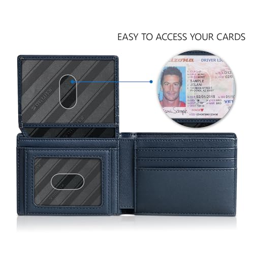 RUNBOX Wallet for Men -Slim Rfid Leather Mens Bifold Novelty Wallets 2 ID Window With Gift Box Men's Accessories - color: A Tibetan Blue