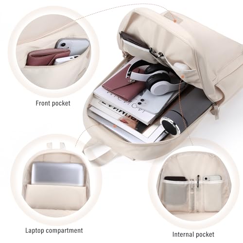 HOMIEE School Backpack Lightweight Casual Laptop Backpack Unisex Bookbag - color: Beige