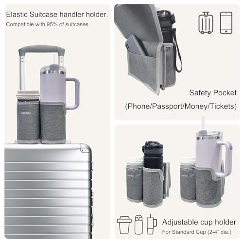 2 in 1 Luggage Cup Holder for Suitcase Airplane Drink Carrier Travel Gray - color: gray