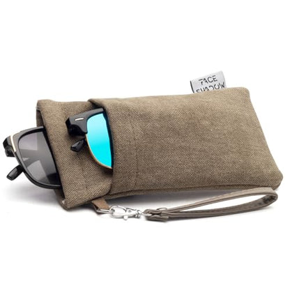 Face Shadow Double Glasses Case Soft Eyeglass Case For Women Men - color: Canvas Brown