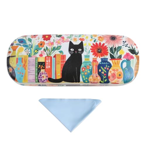 PERFECTSIGHT Hard Shell Eyeglasses Case, Kawaii Protective Glasses Case for Kids, Cute Eyeglass Case for Women Men Girls - color: Multicolor Vase Cat