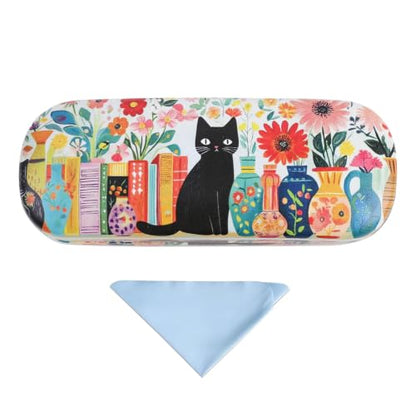 PERFECTSIGHT Hard Shell Eyeglasses Case, Kawaii Protective Glasses Case for Kids, Cute Eyeglass Case for Women Men Girls - color: Multicolor Vase Cat